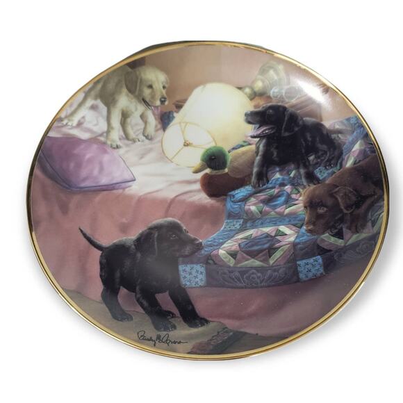 Franklin Mint SLUMBER PARTY Labrador Puppies Collector Plate by Randy McGovern - Picture 1 of 5
